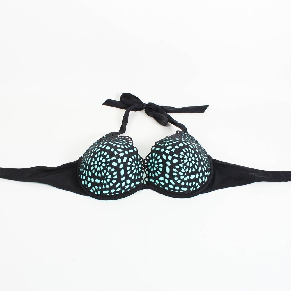 Shade & Shore Teal Blue Black Underwire Bikini Top Women’s Size 34C Swimwear - Picture 5 of 8